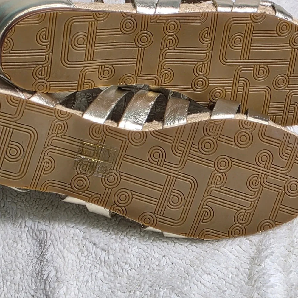 Sigerson Morrison Gladiator Espadrille Sandals Metallic Gold Kid Leather 7.5 NEW